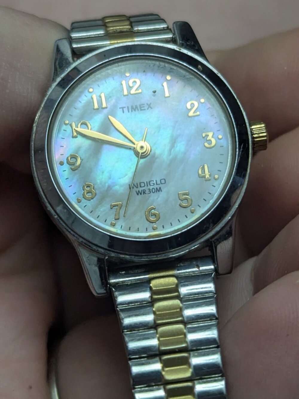 Women's Timex Indiglo two tone mother of pearl Watch 25mm WR 30m Expansion Band